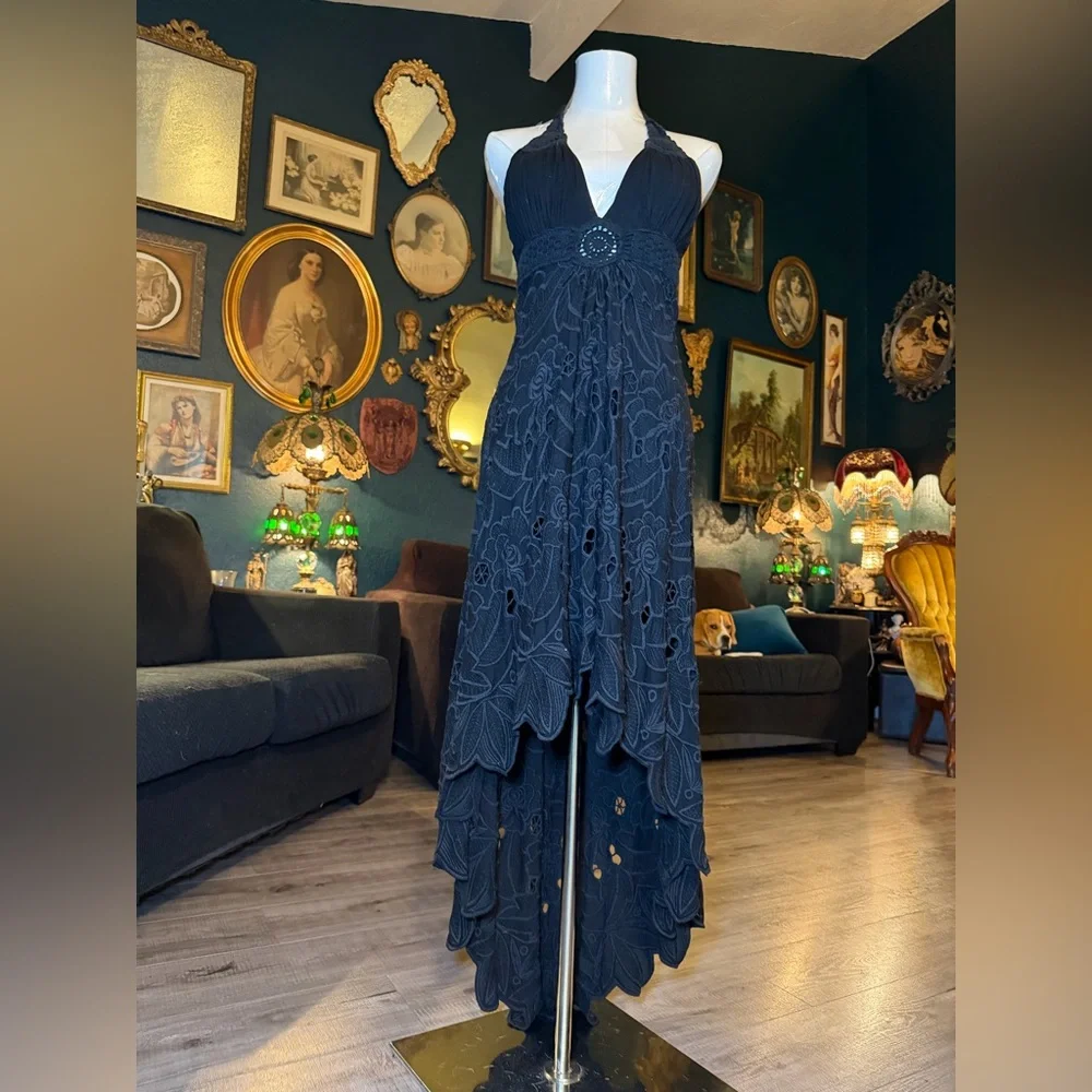 SKY Black Lace Halter High-Low Dress – Medium – Boho Witchy Y2K Vibes - Picture 11 of 11